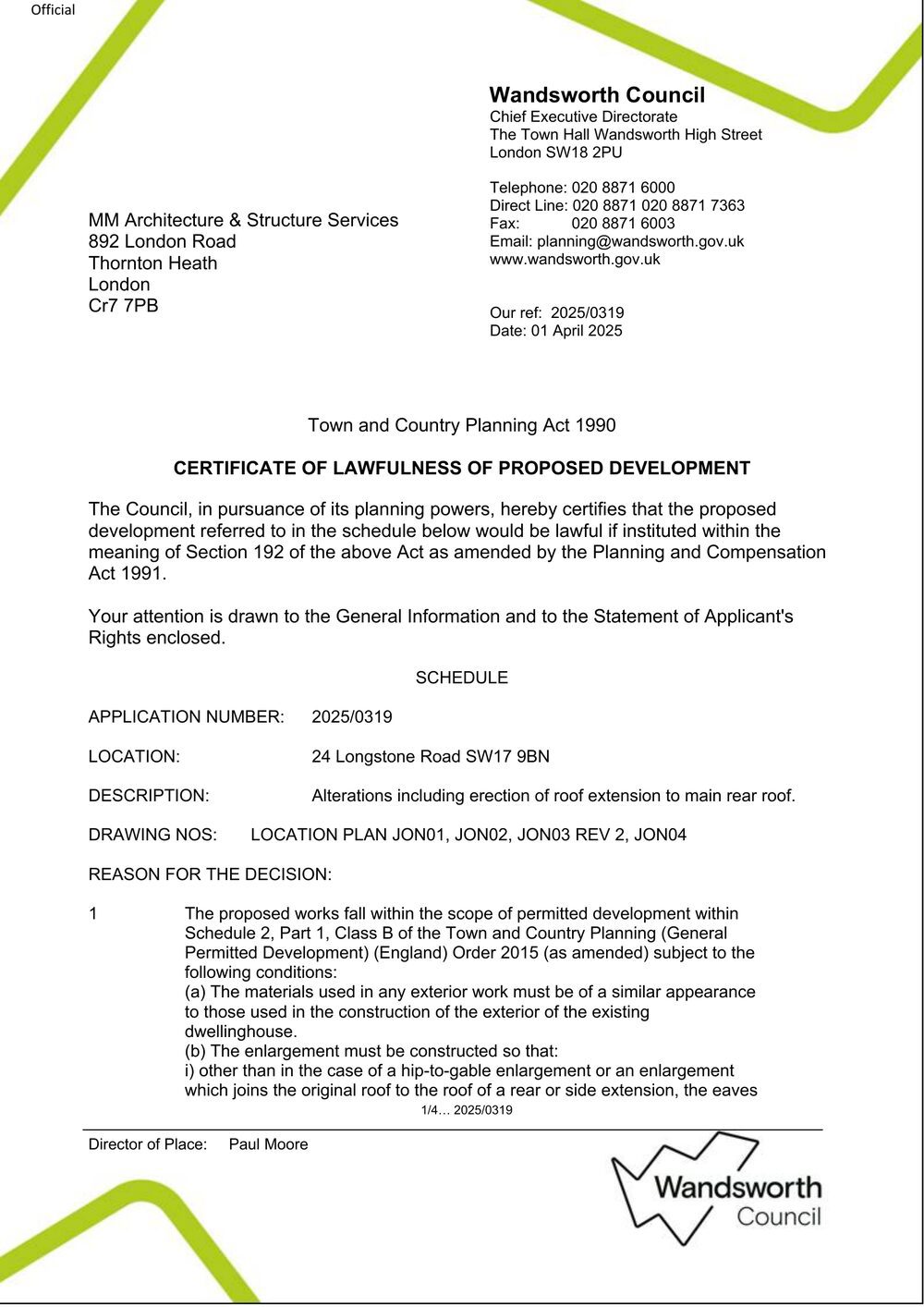 Certificate of Lawfulness — Approved