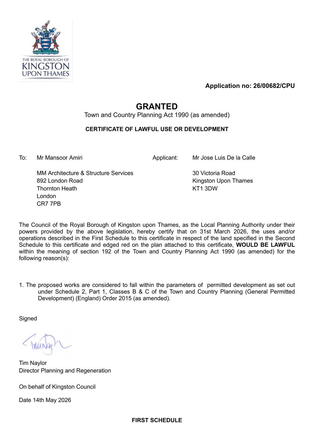 Certificate of Lawfulness — Approved