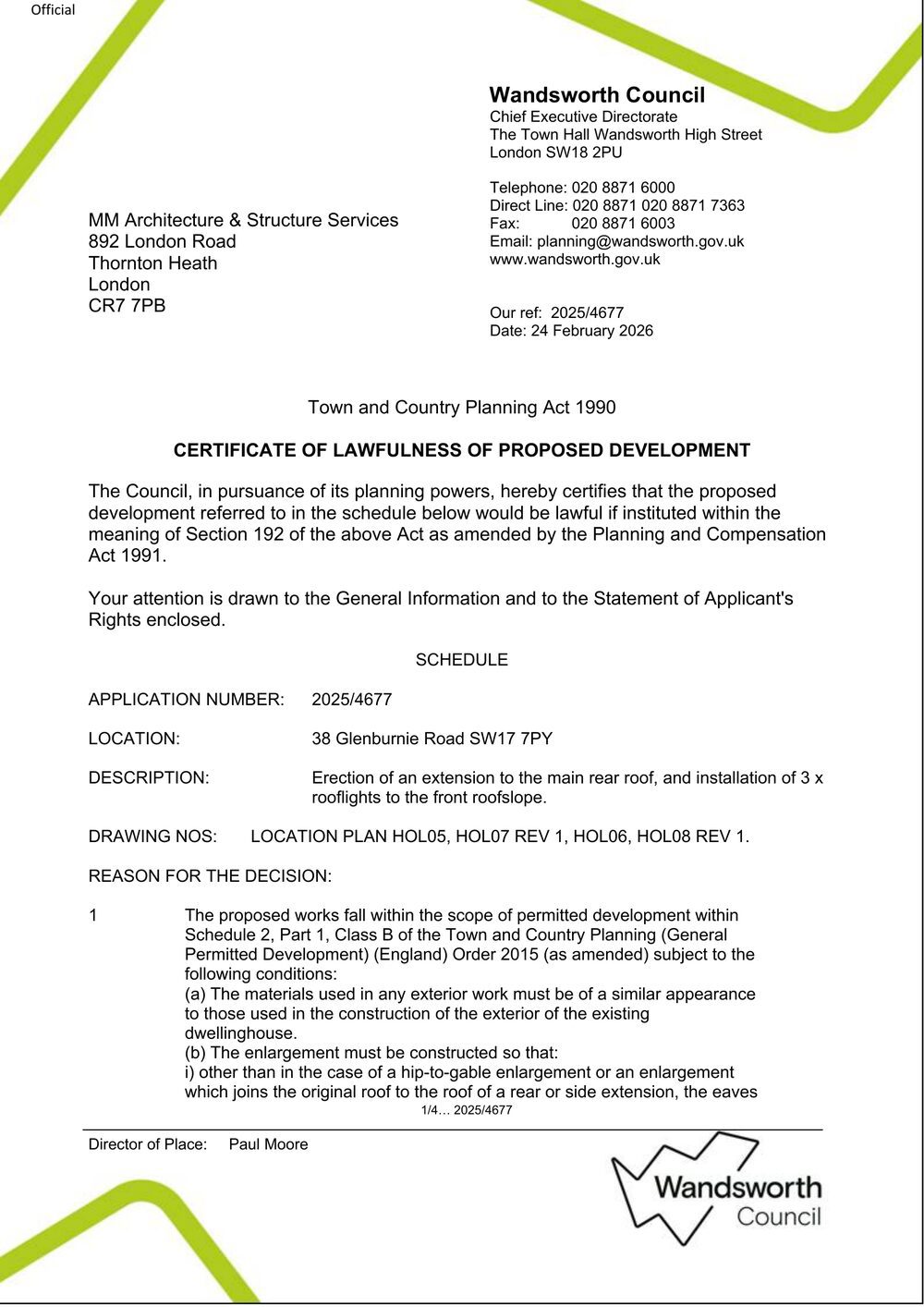 Certificate of Lawfulness — Approved