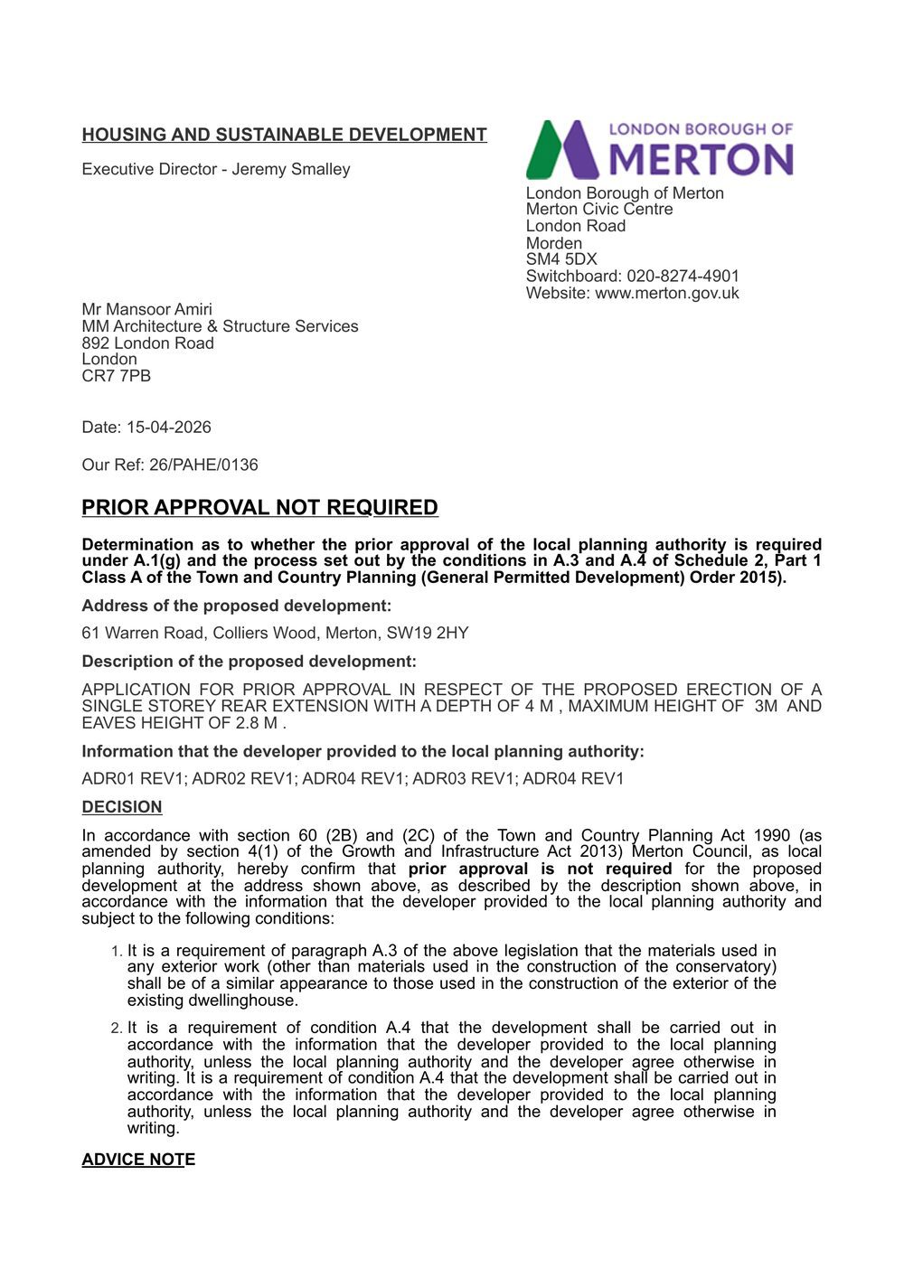 Prior Approval — Not Required