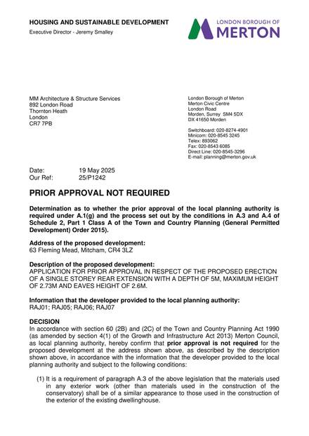 63 Fleming Rear Ext approval