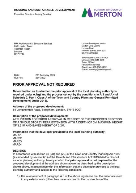 84 Longth Decision Notice 1 approval