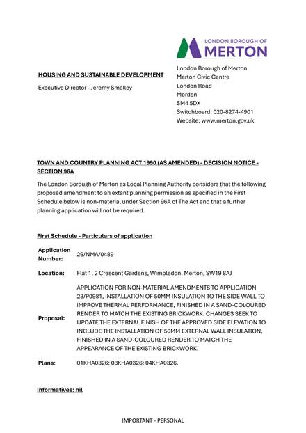 Flat 1 Decision Notice approval